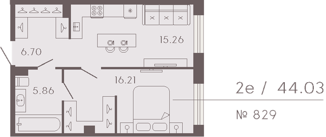 Квартира 44 м², 1-комнатные - изображение 1