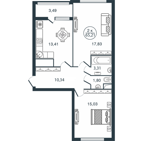 65,2 м², 2-комнатная квартира 7 154 841 ₽ - изображение 23