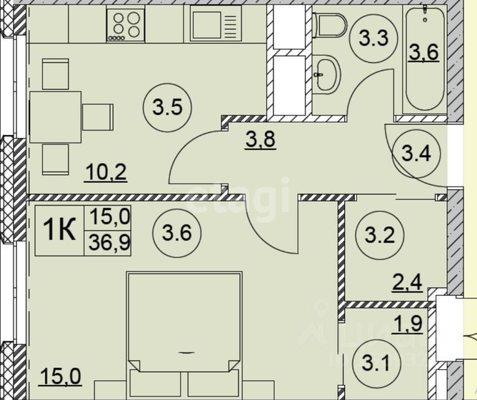 36,9 м², 1-комнатная квартира 10 590 000 ₽ - изображение 1