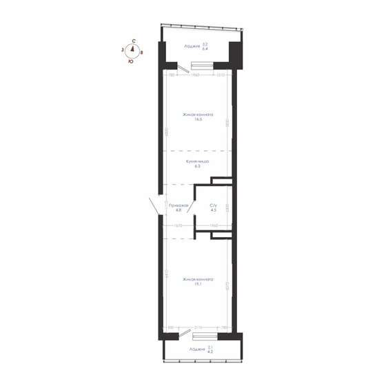 56,5 м², 2-комнатная квартира 8 870 500 ₽ - изображение 1