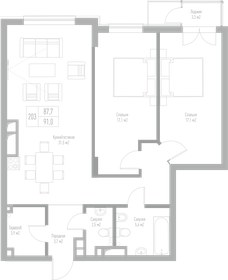 Квартира 91 м², 2-комнатная - изображение 1