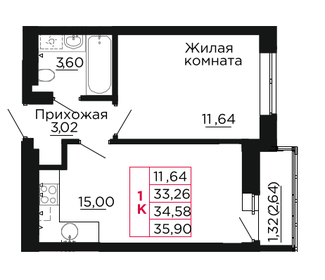 Квартира 34,7 м², 1-комнатная - изображение 1