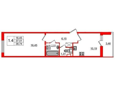 Квартира 37 м², 1-комнатная - изображение 1