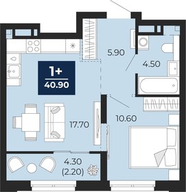 Квартира 40,9 м², 1-комнатная - изображение 1