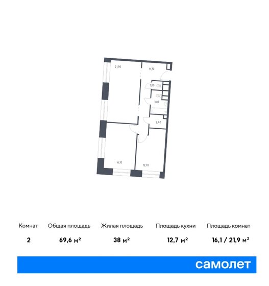 69,6 м², 2-комнатные апартаменты 35 406 496 ₽ - изображение 1