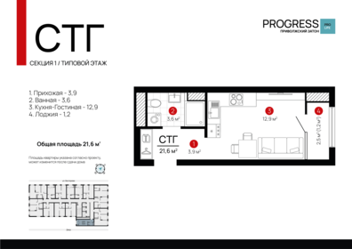 Квартира 21,8 м², студия - изображение 1