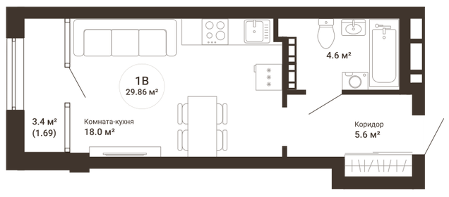 30 м², квартира-студия 3 990 000 ₽ - изображение 23