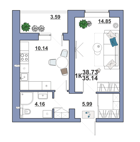 38,7 м², 1-комнатная квартира 4 076 650 ₽ - изображение 1