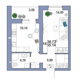 41,3 м², 1-комнатная квартира 4 141 000 ₽ - изображение 82