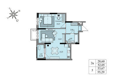 61 м², 2-комнатная квартира 4 990 000 ₽ - изображение 1