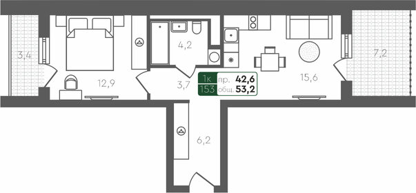54,1 м², 1-комнатная квартира 6 350 000 ₽ - изображение 16
