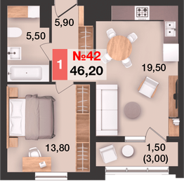 46,2 м², 1-комнатная квартира 5 359 200 ₽ - изображение 11