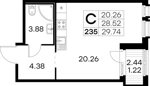 29,7 м², квартира-студия 5 309 999 ₽ - изображение 80