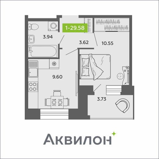 29,6 м², 1-комнатная квартира 5 229 473 ₽ - изображение 1