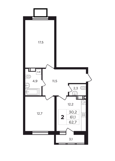 64,2 м², 2-комнатная квартира 6 922 080 ₽ - изображение 1
