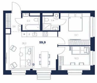 Квартира 59,9 м², 2-комнатная - изображение 1