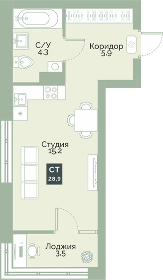 28,9 м², квартира-студия 2 699 000 ₽ - изображение 1