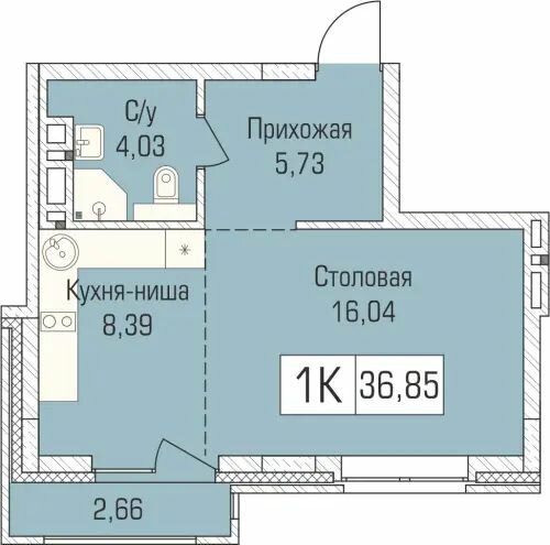 36,6 м², 1-комнатная квартира 4 759 680 ₽ - изображение 1