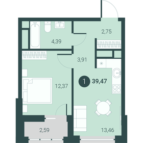 39,6 м², 1-комнатная квартира 5 093 000 ₽ - изображение 1