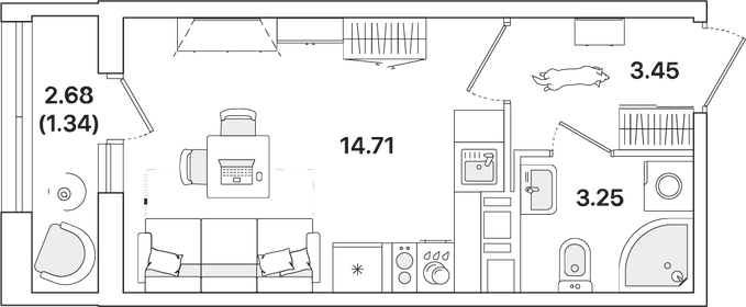 Квартира 22,8 м², студия - изображение 1