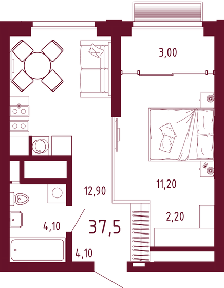 37,5 м², 1-комнатная квартира 9 748 503 ₽ - изображение 1