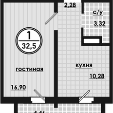 Квартира 32,5 м², 1-комнатная - изображение 3