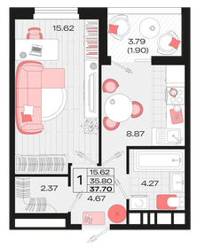 37,7 м², 1-комнатная квартира 5 313 815 ₽ - изображение 11