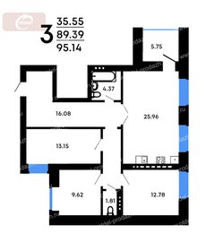 Квартира 95,1 м², 3-комнатная - изображение 2