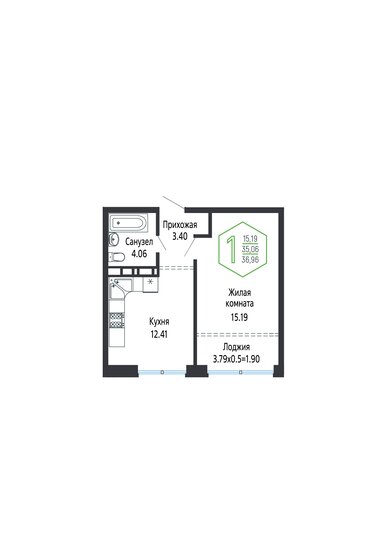 37,1 м², 1-комнатная квартира 10 423 216 ₽ - изображение 64