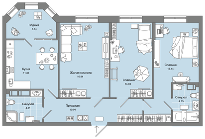 47,6 м², 2-комнатная квартира 1 600 000 ₽ - изображение 65