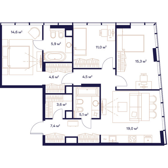 91 м², 3-комнатная квартира 44 972 000 ₽ - изображение 1