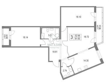 Квартира 94,9 м², 3-комнатная - изображение 1