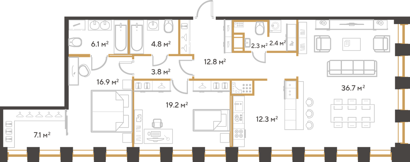 124,4 м², 2-комнатная квартира 40 193 640 ₽ - изображение 1