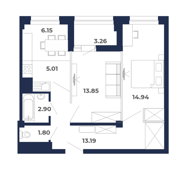 61,1 м², 3-комнатная квартира 6 703 360 ₽ - изображение 38