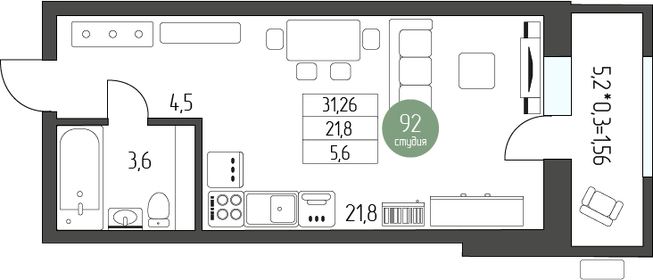 35,2 м², квартира-студия 5 095 380 ₽ - изображение 16