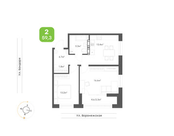 Квартира 59,3 м², 2-комнатная - изображение 1