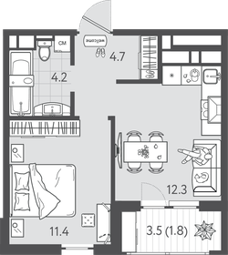 Квартира 34,4 м², 1-комнатная - изображение 1