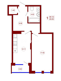 45,6 м², 1-комнатная квартира 5 703 750 ₽ - изображение 26