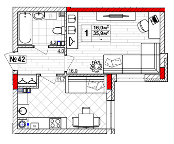 Квартира 35,9 м², 1-комнатная - изображение 1