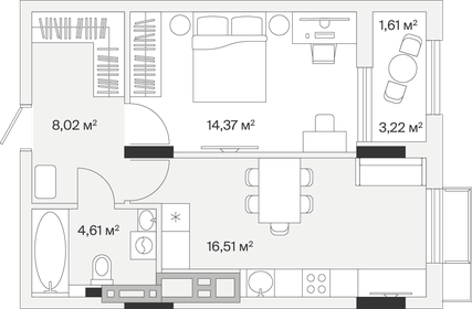 Квартира 45,4 м², 1-комнатная - изображение 1