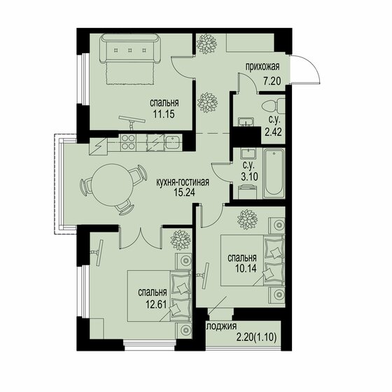 63 м², 3-комнатная квартира 9 129 200 ₽ - изображение 15