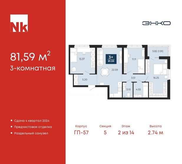 81,6 м², 3-комнатная квартира 8 245 360 ₽ - изображение 28