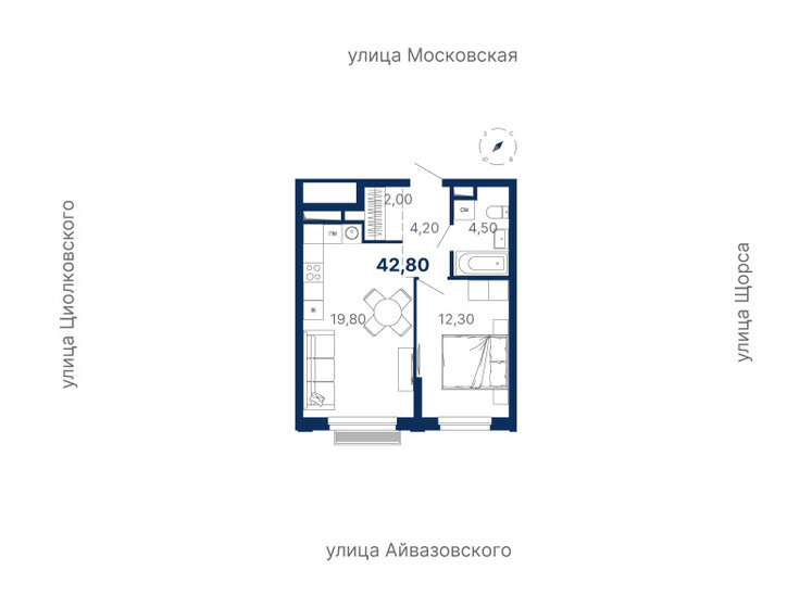 42,8 м², 1-комнатная квартира 8 769 224 ₽ - изображение 1