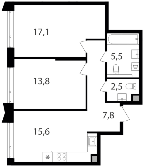 62,3 м², 2-комнатная квартира 28 140 910 ₽ - изображение 1