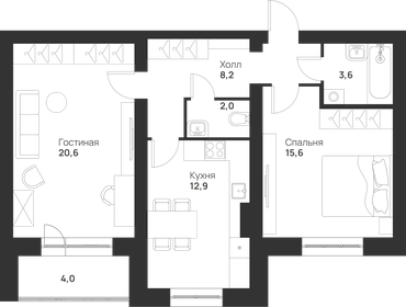 Квартира 66,9 м², 2-комнатная - изображение 1