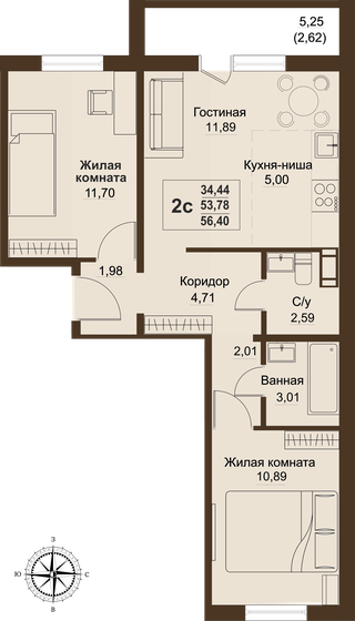 53,8 м², 3-комнатная квартира 5 458 670 ₽ - изображение 1