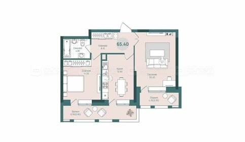 Квартира 65,3 м², 2-комнатная - изображение 1