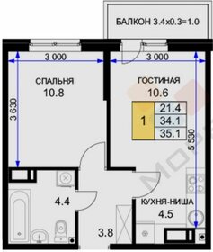 Квартира 35,1 м², 1-комнатная - изображение 1