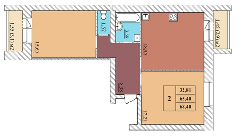 Квартира 68,4 м², 2-комнатная - изображение 2