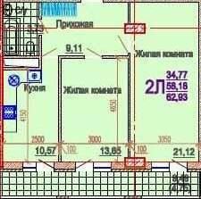 Квартира 58,2 м², 2-комнатная - изображение 1